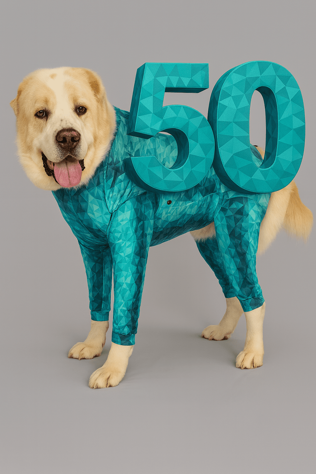 Dog wearing Pet Pjs recovery suit – smart package for post-surgical recovery